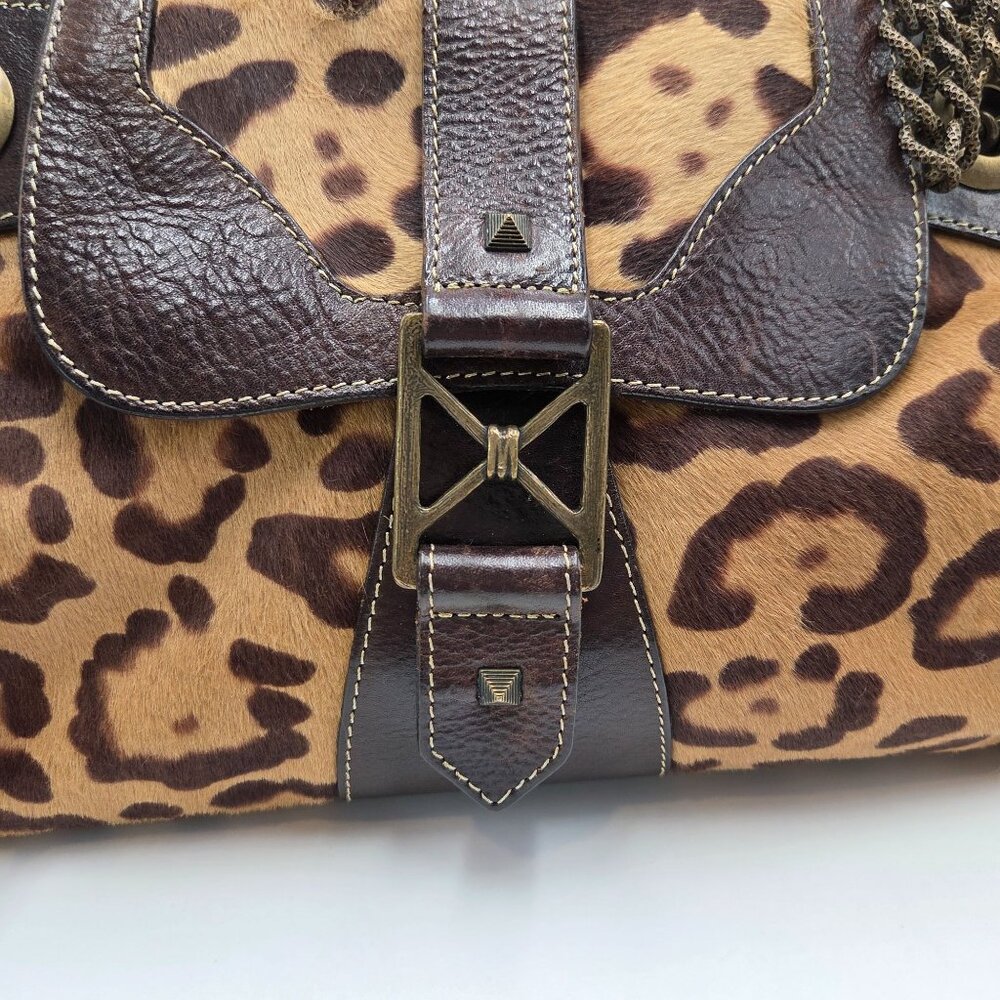 RARE Vintage CHRISTIAN LOUBOUTIN Cheetah Print Pony Hair Leather Chain Bag - Picture 6 of 9
